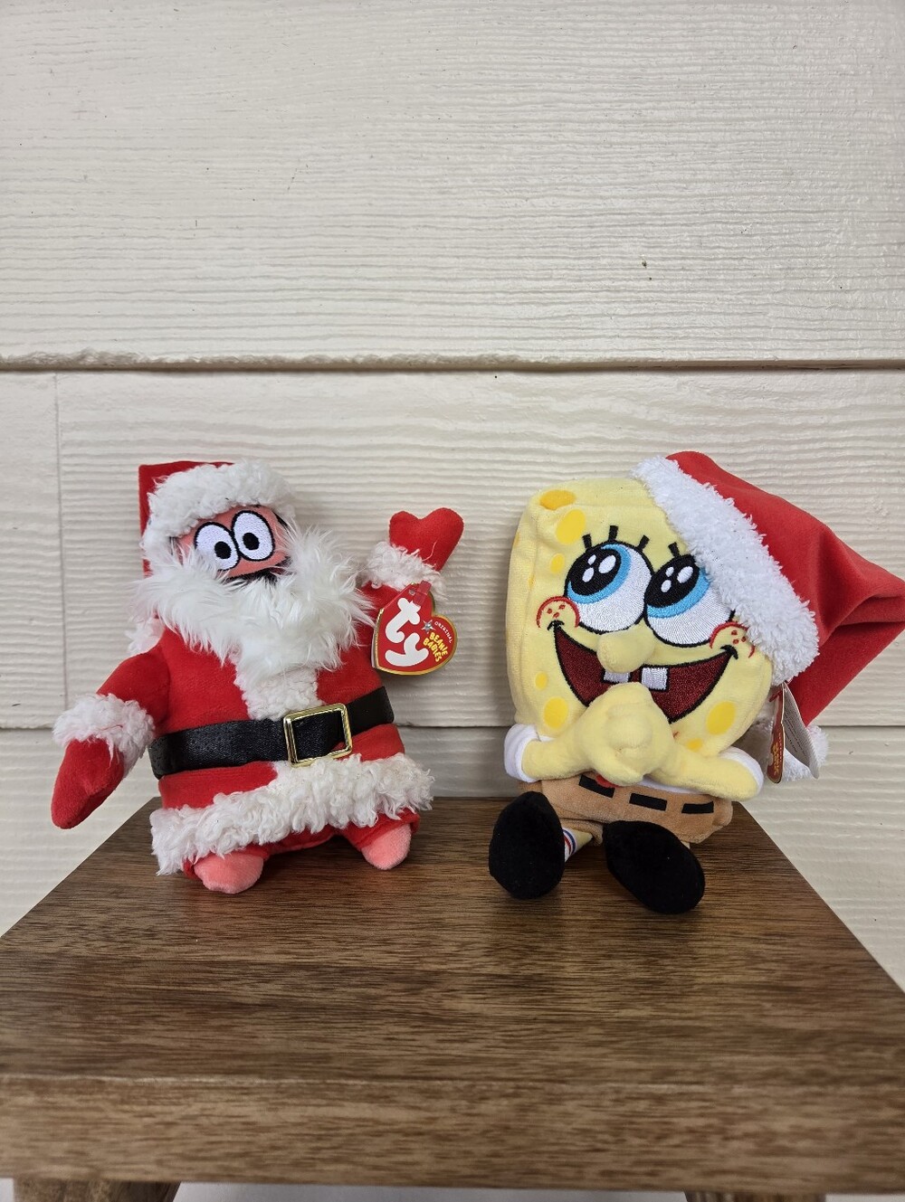 Christmas Ty Set Beanie Babies SpongeBob SquarePants JollyElf & Patrick Claus